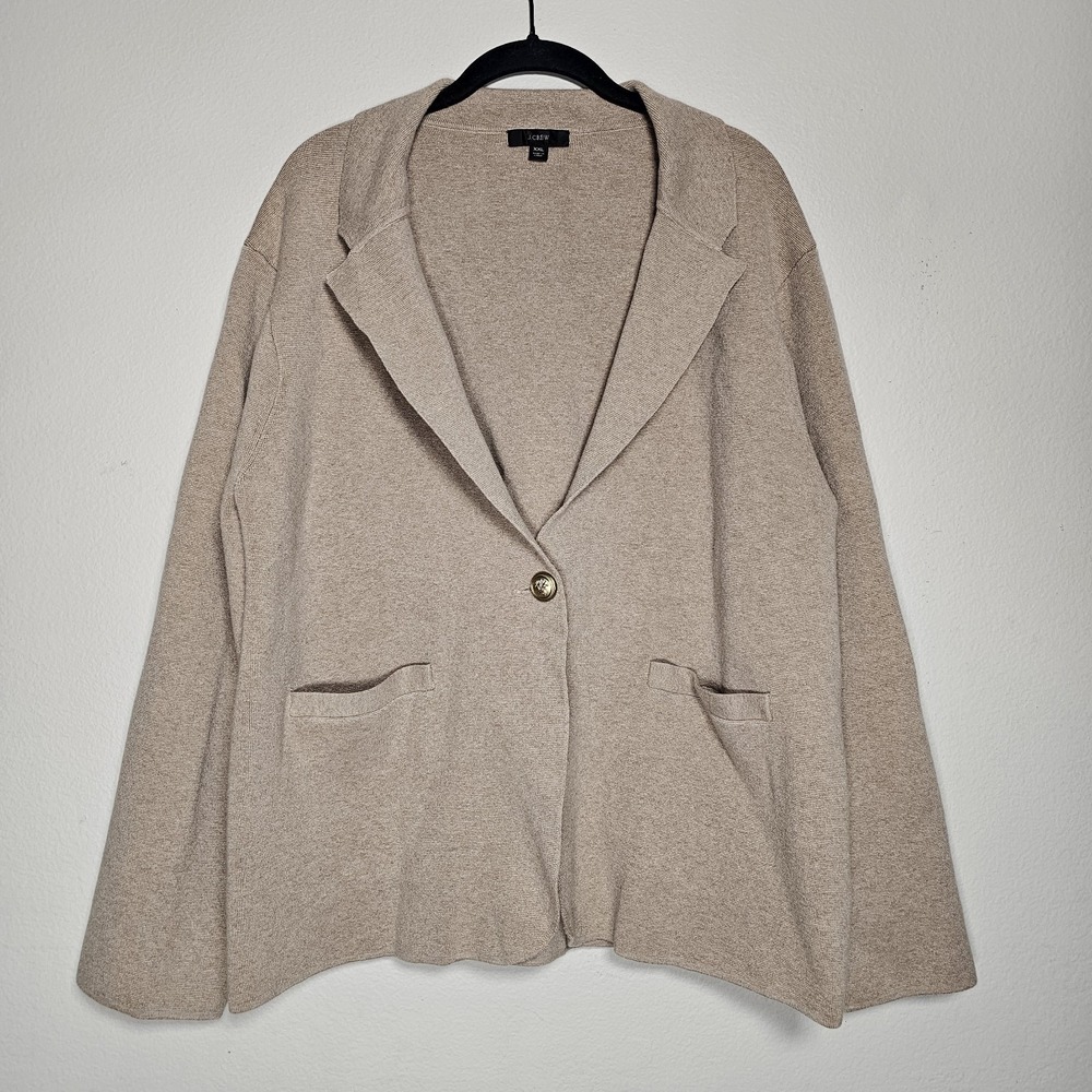 J Crew Womens XXL Single Breasted Sweater Blazer Beige Professional Career Relax